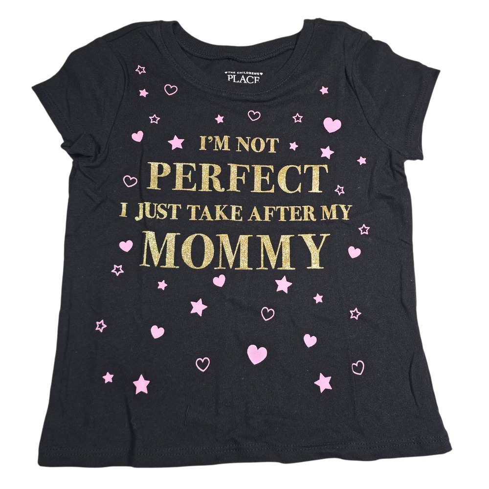 TCP The Childrens‎ Place 3T Girls Black Mommy Graphic Tee Gold Glitter T-Shirt